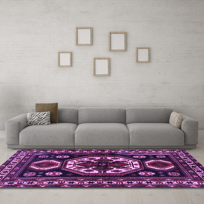Machine Washable Persian Purple Traditional Area Rugs in a Living Room, wshtr2259pur