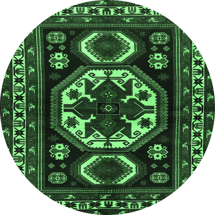 Round Machine Washable Persian Emerald Green Traditional Area Rugs, wshtr2259emgrn