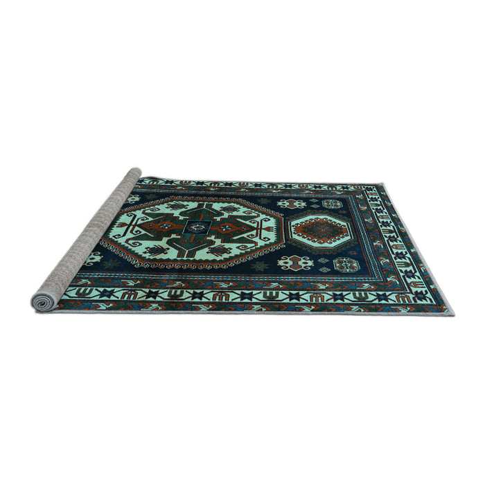 Sideview of Machine Washable Persian Light Blue Traditional Rug, wshtr2259lblu