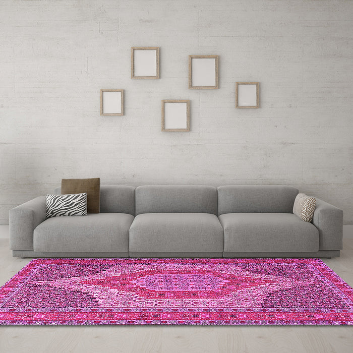 Machine Washable Persian Pink Traditional Rug in a Living Room, wshtr225pnk