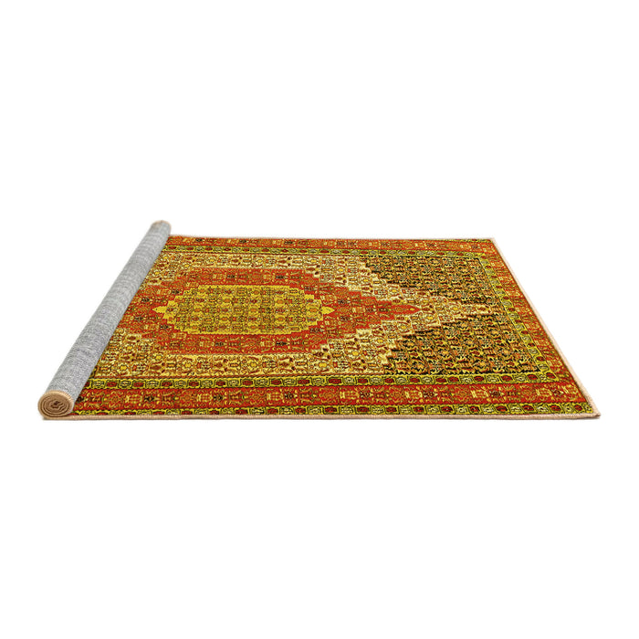 Sideview of Machine Washable Persian Yellow Traditional Rug, wshtr225yw
