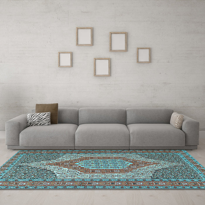 Machine Washable Persian Light Blue Traditional Rug in a Living Room, wshtr225lblu