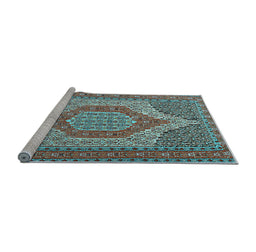 Sideview of Machine Washable Persian Light Blue Traditional Rug, wshtr225lblu