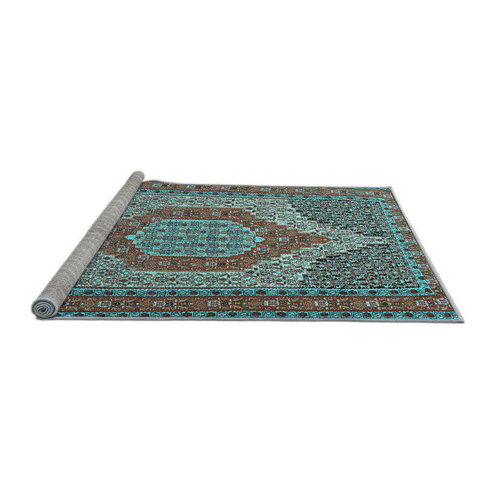 Sideview of Machine Washable Persian Light Blue Traditional Rug, wshtr225lblu