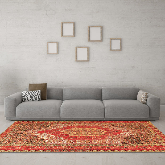 Machine Washable Persian Orange Traditional Area Rugs in a Living Room, wshtr225org