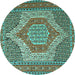 Round Machine Washable Persian Turquoise Traditional Area Rugs, wshtr225turq