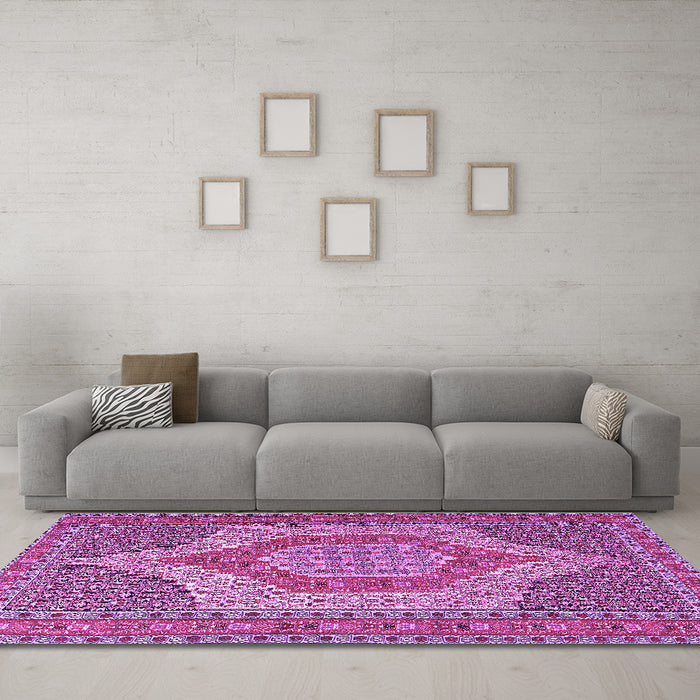 Machine Washable Persian Purple Traditional Area Rugs in a Living Room, wshtr225pur