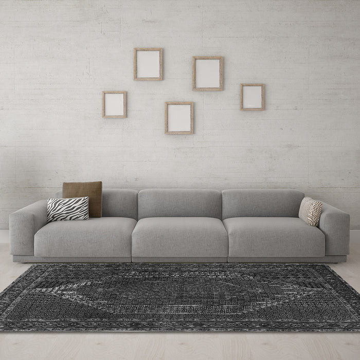 Machine Washable Persian Gray Traditional Rug in a Living Room,, wshtr2260gry