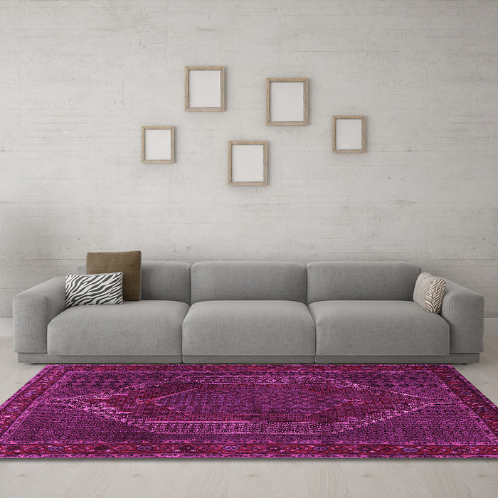 Machine Washable Persian Pink Traditional Rug in a Living Room, wshtr2260pnk