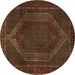 Round Machine Washable Persian Brown Traditional Rug, wshtr2260brn