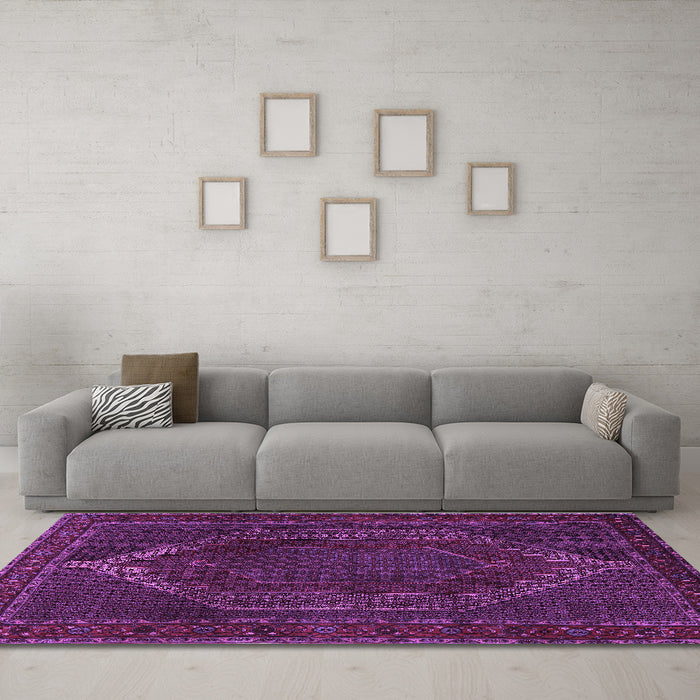Machine Washable Persian Purple Traditional Area Rugs in a Living Room, wshtr2260pur