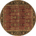 Round Machine Washable Persian Brown Traditional Rug, wshtr2261brn