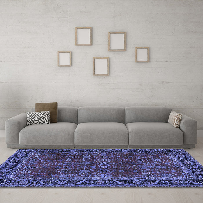 Machine Washable Persian Blue Traditional Rug in a Living Room, wshtr2261blu