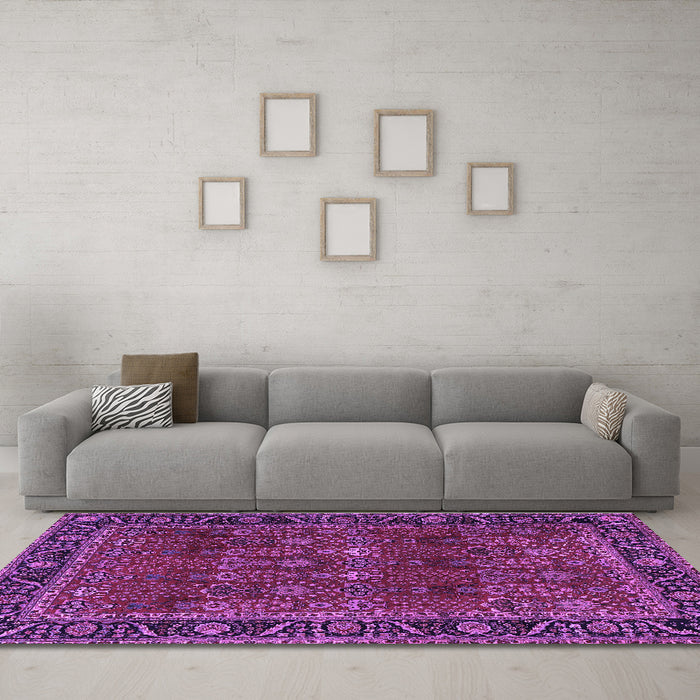 Machine Washable Persian Purple Traditional Area Rugs in a Living Room, wshtr2261pur