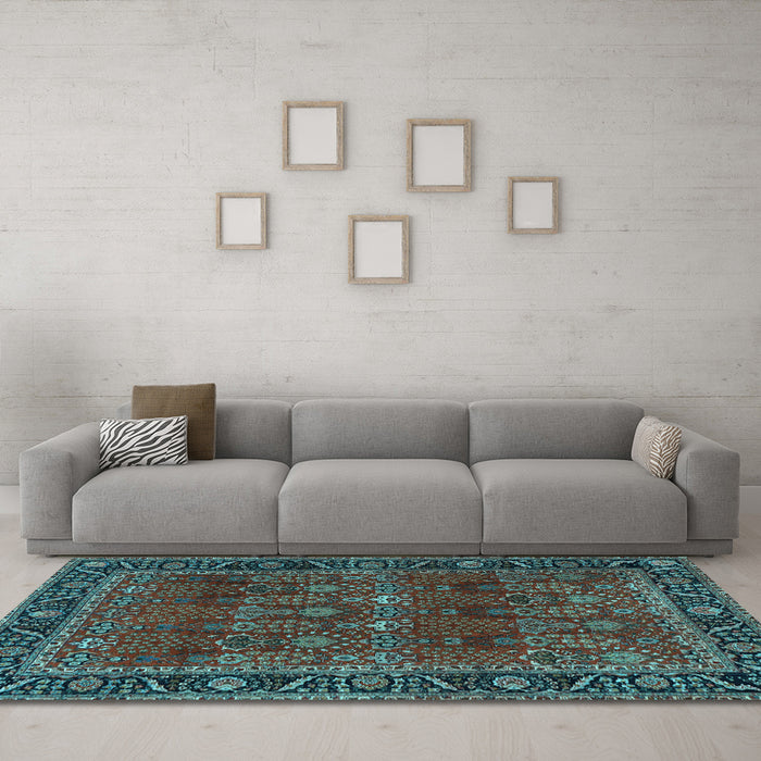 Machine Washable Persian Light Blue Traditional Rug in a Living Room, wshtr2261lblu