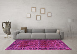 Machine Washable Persian Pink Traditional Rug in a Living Room, wshtr2261pnk
