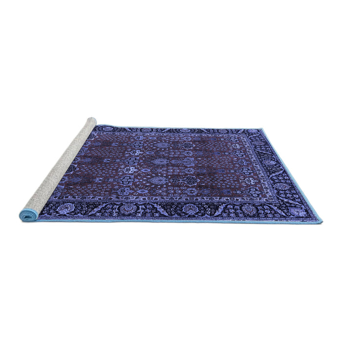 Sideview of Machine Washable Persian Blue Traditional Rug, wshtr2261blu