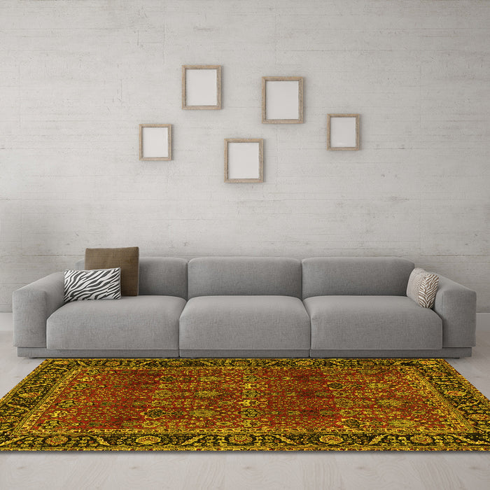 Machine Washable Persian Yellow Traditional Rug in a Living Room, wshtr2261yw