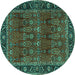 Round Machine Washable Persian Turquoise Traditional Area Rugs, wshtr2261turq