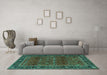 Machine Washable Persian Turquoise Traditional Area Rugs in a Living Room,, wshtr2261turq