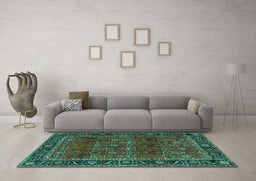 Machine Washable Persian Turquoise Traditional Area Rugs in a Living Room,, wshtr2261turq