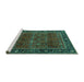 Sideview of Machine Washable Persian Turquoise Traditional Area Rugs, wshtr2261turq