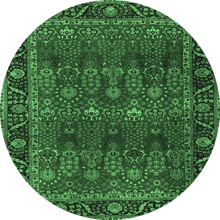 Round Machine Washable Persian Emerald Green Traditional Area Rugs, wshtr2261emgrn