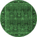 Round Machine Washable Persian Emerald Green Traditional Area Rugs, wshtr2261emgrn