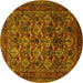 Round Machine Washable Persian Yellow Traditional Rug, wshtr2262yw