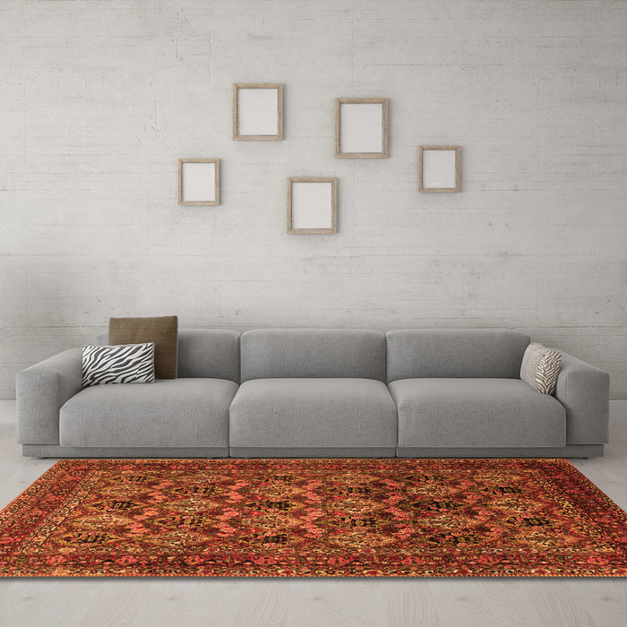 Machine Washable Persian Orange Traditional Area Rugs in a Living Room, wshtr2262org