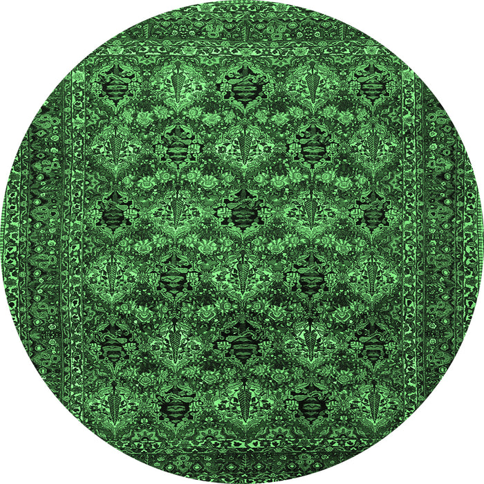 Round Persian Emerald Green Traditional Rug, tr2262emgrn