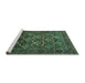 Sideview of Machine Washable Persian Turquoise Traditional Area Rugs, wshtr2262turq