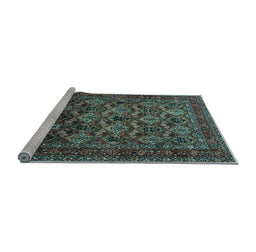 Sideview of Machine Washable Persian Light Blue Traditional Rug, wshtr2262lblu