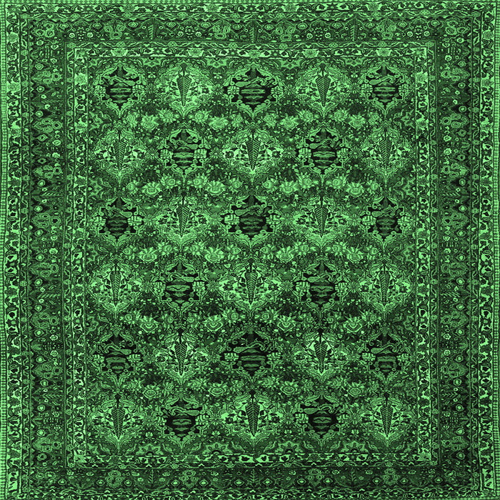 Square Machine Washable Persian Emerald Green Traditional Area Rugs, wshtr2262emgrn