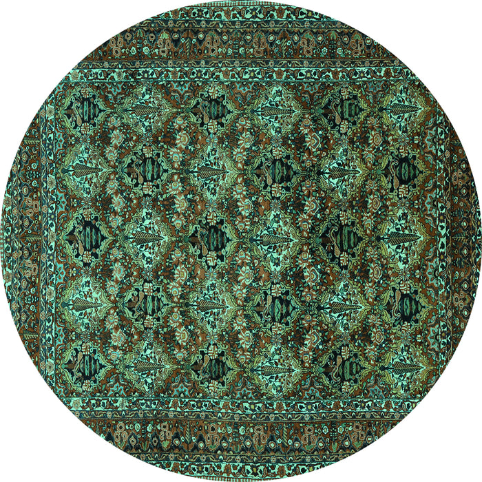 Round Machine Washable Persian Turquoise Traditional Area Rugs, wshtr2262turq