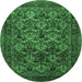 Round Machine Washable Persian Emerald Green Traditional Area Rugs, wshtr2262emgrn