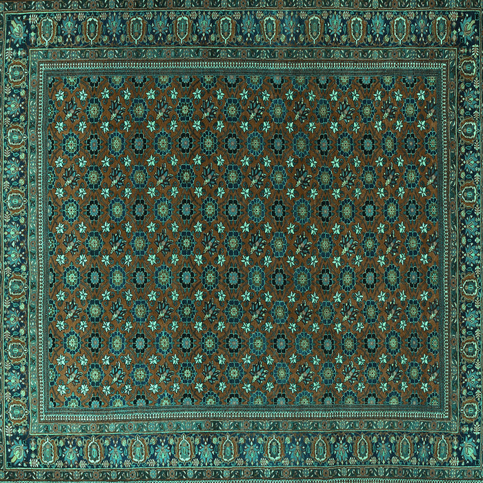 Square Machine Washable Persian Turquoise Traditional Area Rugs, wshtr2263turq