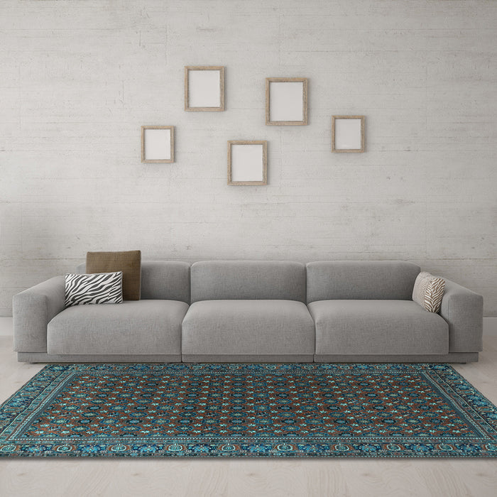Machine Washable Persian Light Blue Traditional Rug in a Living Room, wshtr2263lblu