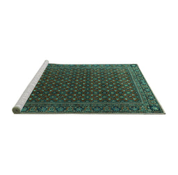 Sideview of Machine Washable Persian Turquoise Traditional Area Rugs, wshtr2263turq