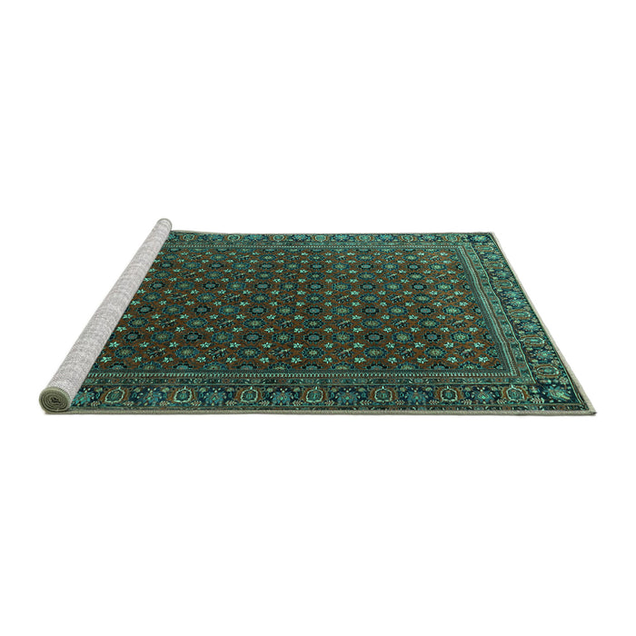 Sideview of Machine Washable Persian Turquoise Traditional Area Rugs, wshtr2263turq