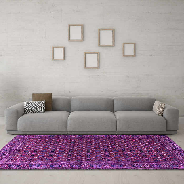 Machine Washable Persian Purple Traditional Area Rugs in a Living Room, wshtr2263pur