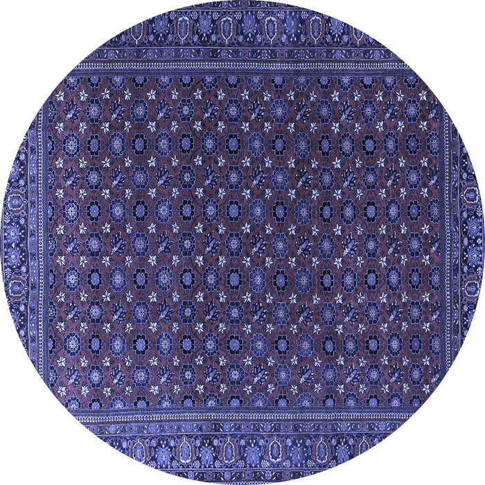Round Machine Washable Persian Blue Traditional Rug, wshtr2263blu