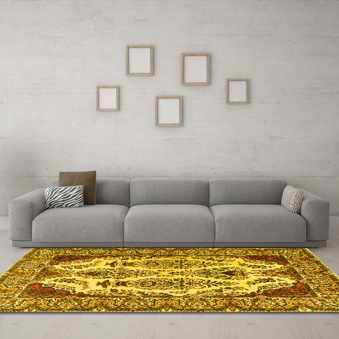 Machine Washable Persian Yellow Traditional Rug in a Living Room, wshtr2264yw