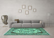 Machine Washable Persian Turquoise Traditional Area Rugs in a Living Room,, wshtr2264turq