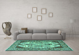 Machine Washable Persian Turquoise Traditional Area Rugs in a Living Room,, wshtr2264turq