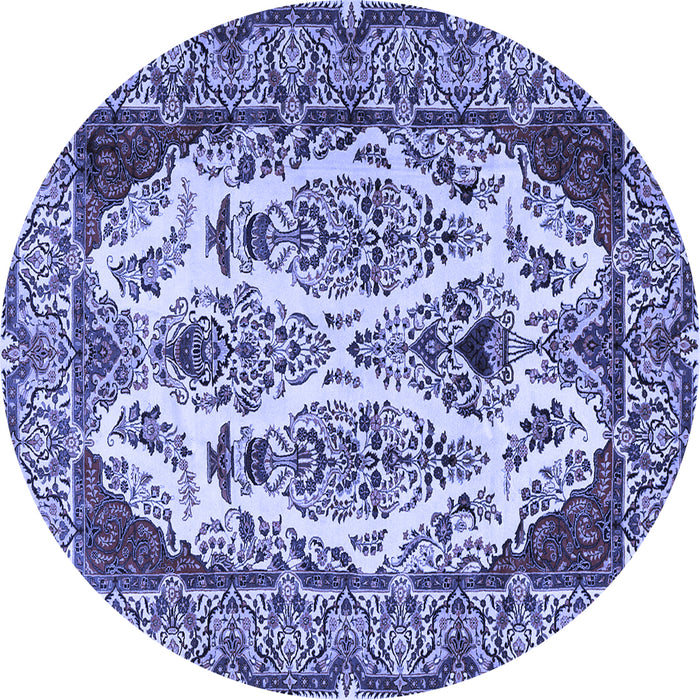 Round Machine Washable Persian Blue Traditional Rug, wshtr2264blu
