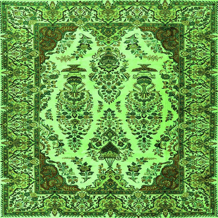 Round Machine Washable Persian Green Traditional Area Rugs, wshtr2264grn