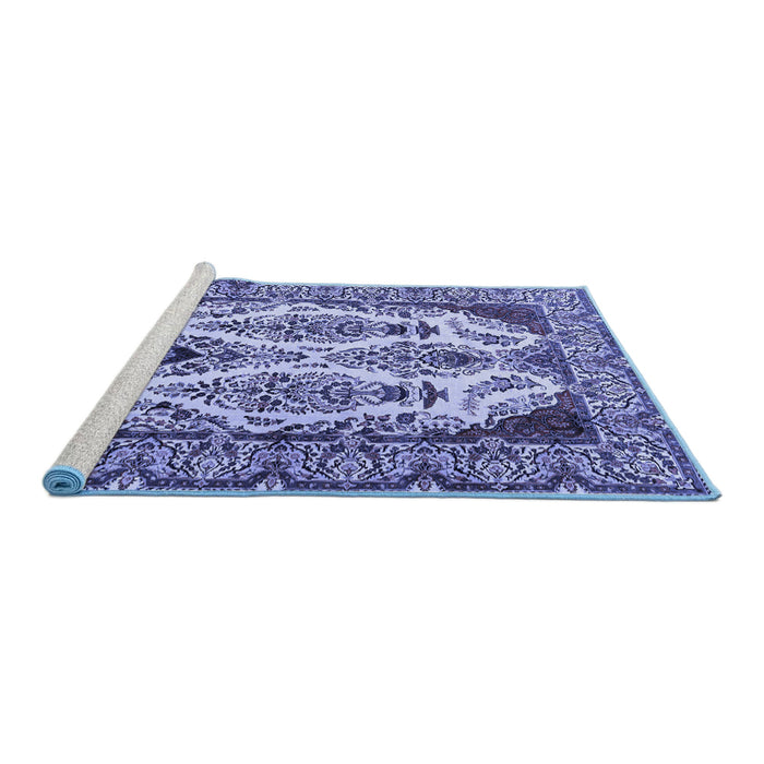 Sideview of Machine Washable Persian Blue Traditional Rug, wshtr2264blu