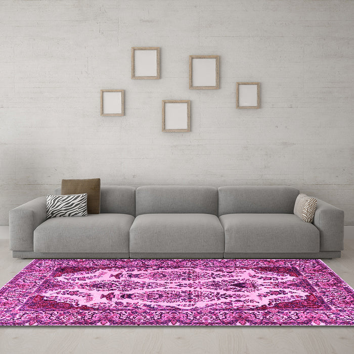 Machine Washable Persian Pink Traditional Rug in a Living Room, wshtr2264pnk