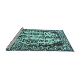 Sideview of Machine Washable Persian Light Blue Traditional Rug, wshtr2264lblu